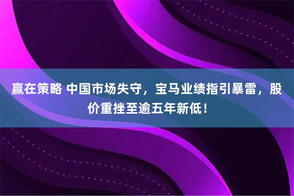 赢在策略 中国市场失守，宝马业绩指引暴雷，股价重挫至逾五年新低！